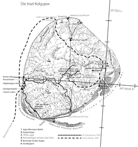 Abbildung 1: Die Insel Kolgujew, Kartenzeichnung. Abbildung 1: Kartenzeichnung der Insel Kolgujew.